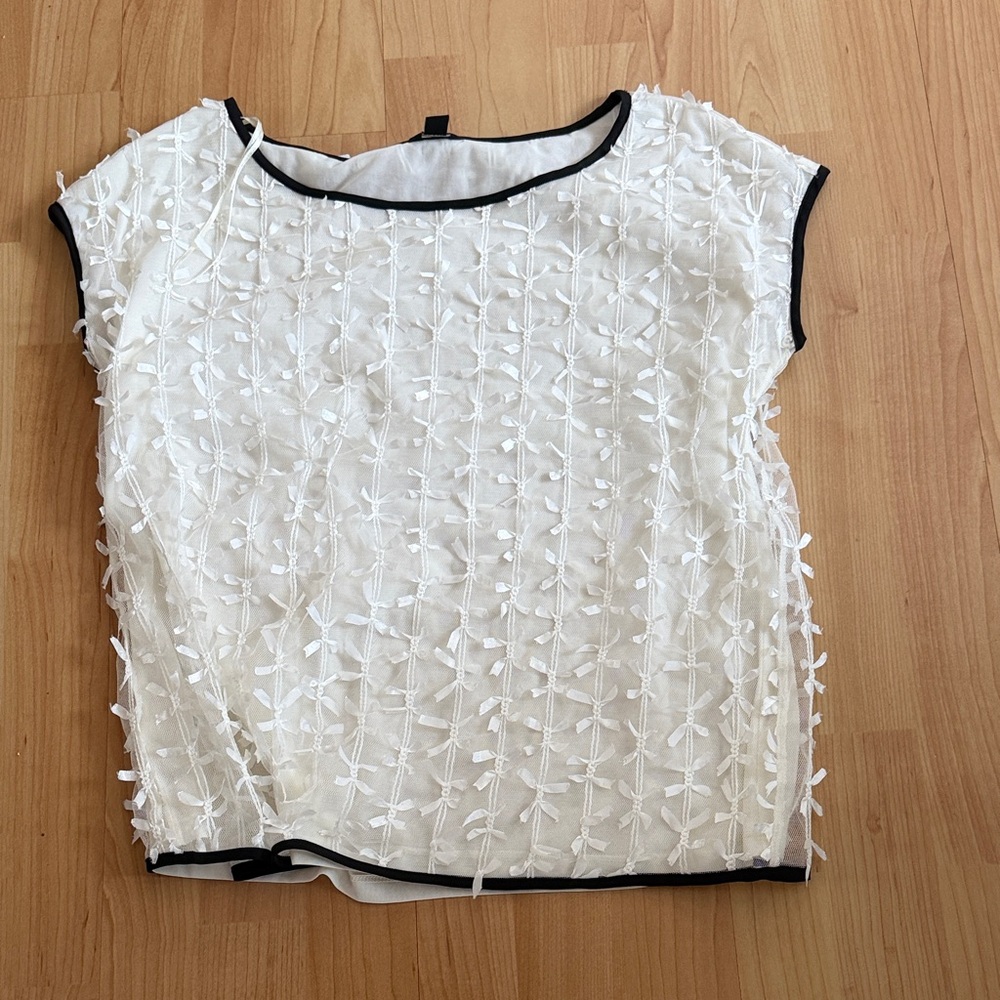 Ann Taylor White Bow Sheer with underlay Blouse